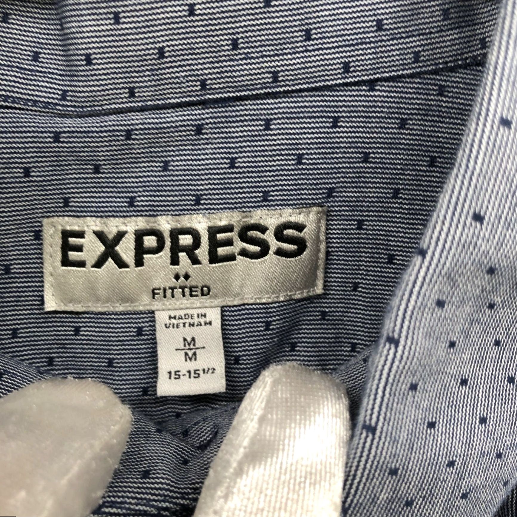 Express Express Button-Down Shirt Mens M Navy Blue Dot Print Long Sleeve Technical: Cotton Slim Fit, Casual, Workwear, Business Size 40R - 5 Thumbnail