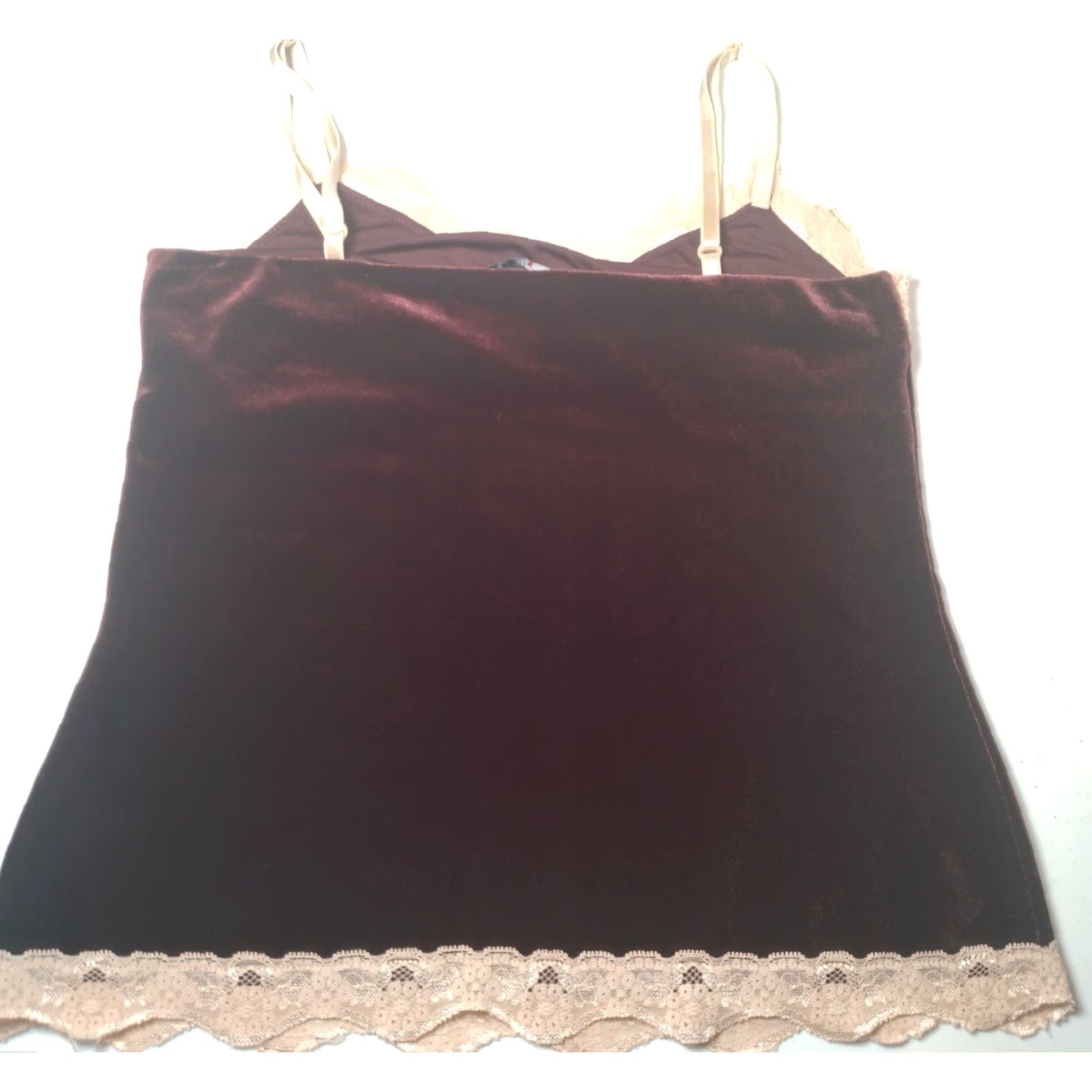 Vintage VINTAGE New York & Company Intimates Tank Top Camisole Y2K Lace Trim Burgundy Tan L Juniors Women Size L / US 10 / IT 46 - 7 Thumbnail