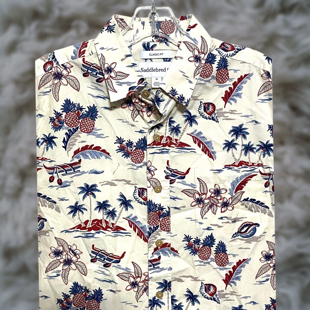 Vintage Saddlebred Hawaiian Button Shirt Mens M Graphic Print Beach Nautical Resortwear Cream Summer Size US M / EU 48-50 / 2 - 1 Thumbnail