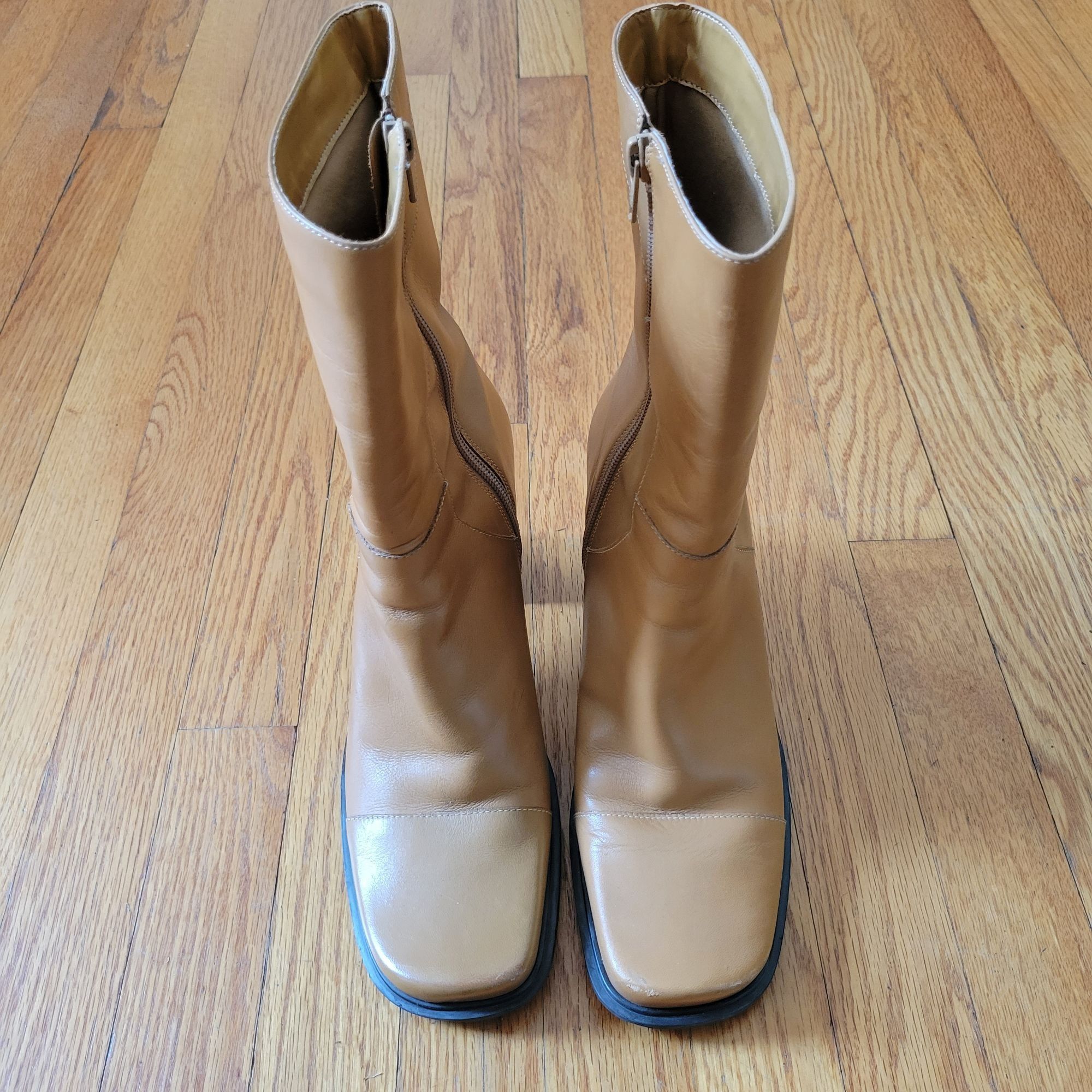 Vintage Bruno Valenti DARCY Block Heel Leather Boots 10 Camel Tan Vi Size US 10 / IT 40 - 2 Thumbnail