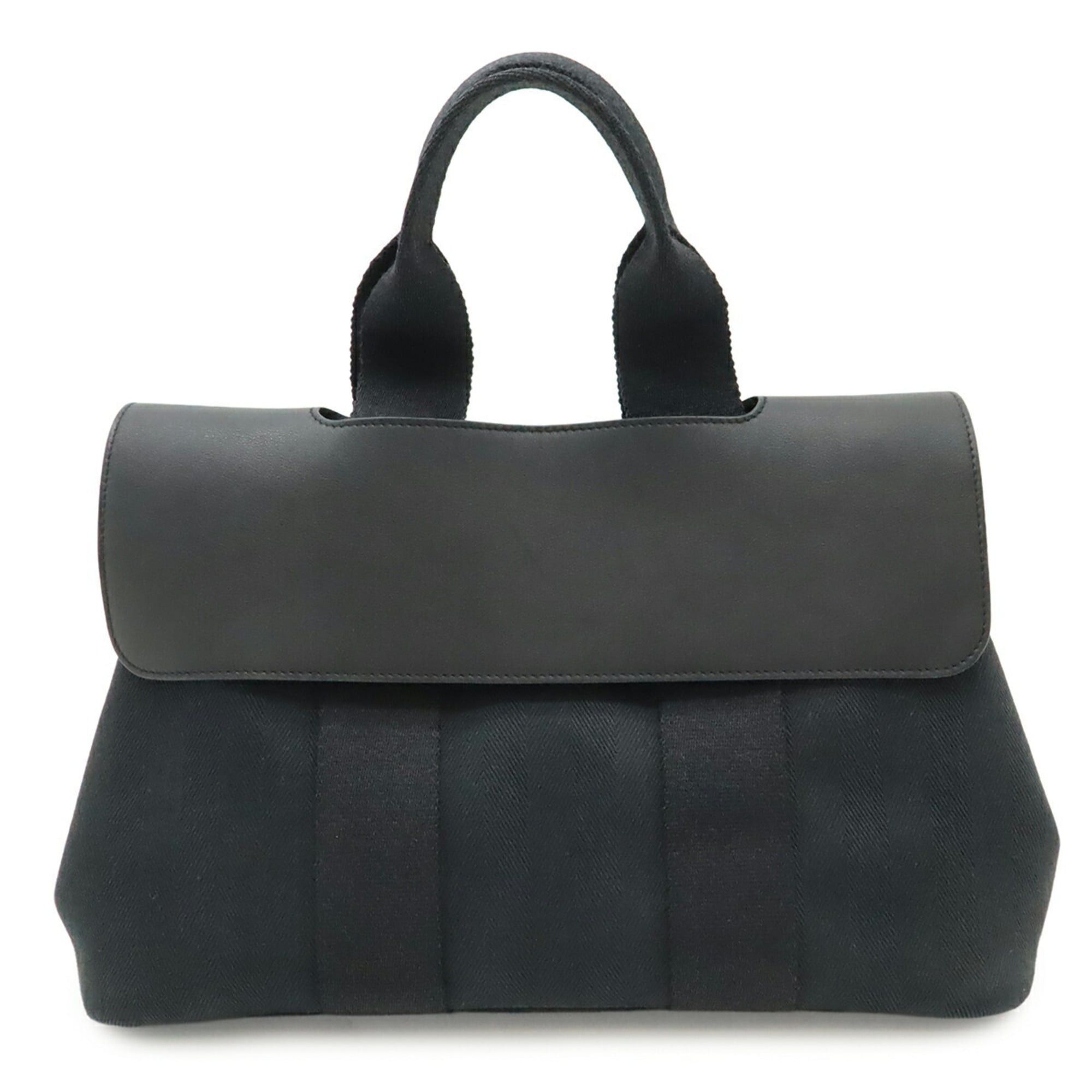 Hermes HERMES Valparaiso PM handbag/tote bag, Toile Chevron leather, black. Pouch missing. M stamp. Size ONE SIZE - 1 Thumbnail