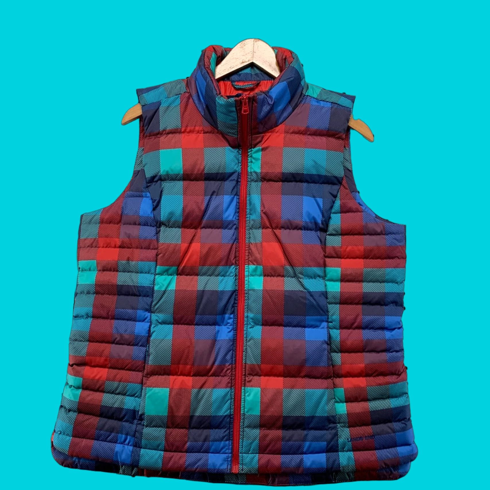 Lands' End Lands End Down Puffer Vest Womens Large Multicolor Plaid Sleeveless Preppy Size L / US 10 / IT 46 - 1 Thumbnail