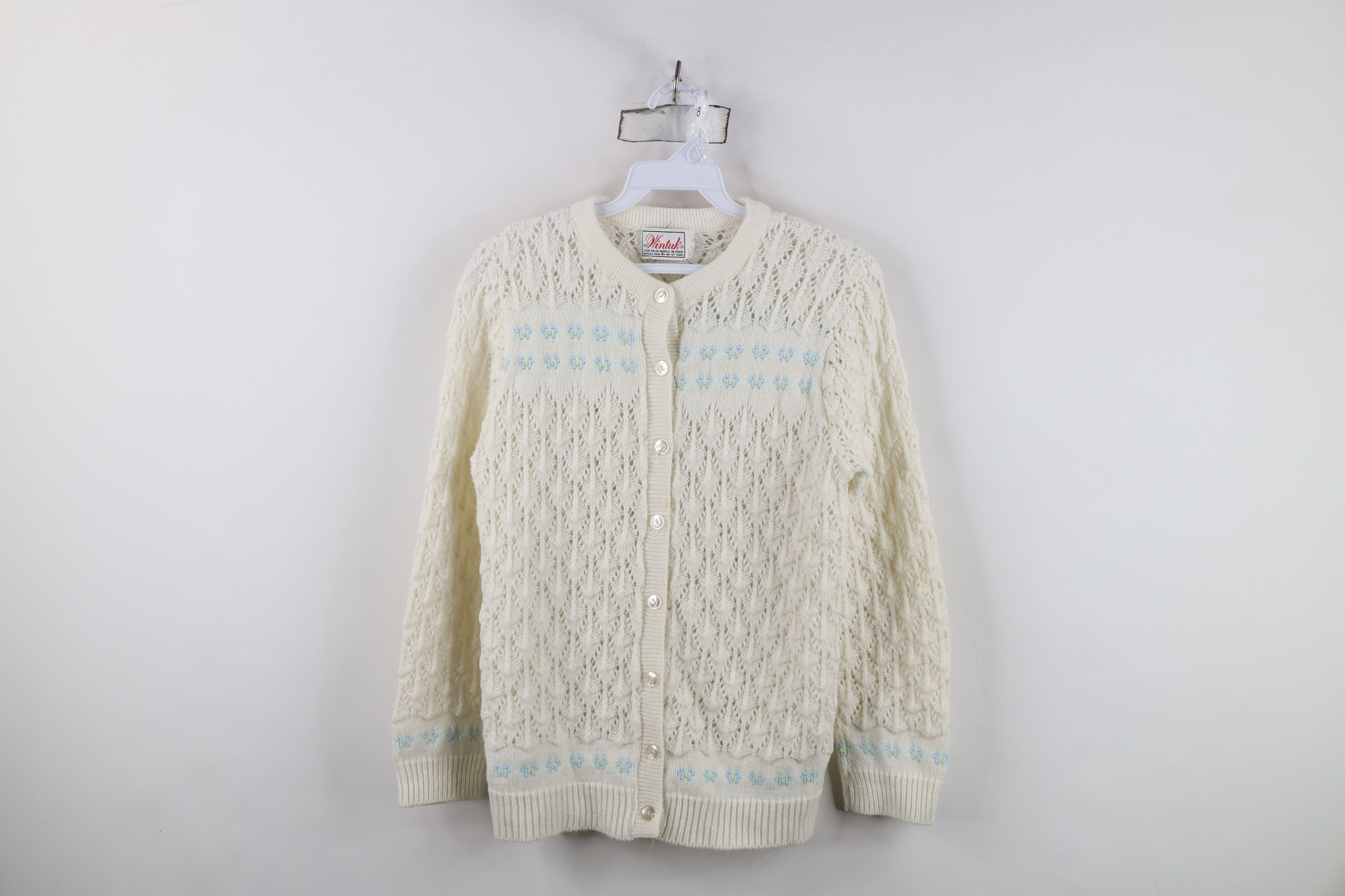 Vintage Vintage 60s 70s Streetwear Crochet Knit Cardigan Sweater Size S / US 4 / IT 40 - 1 Thumbnail