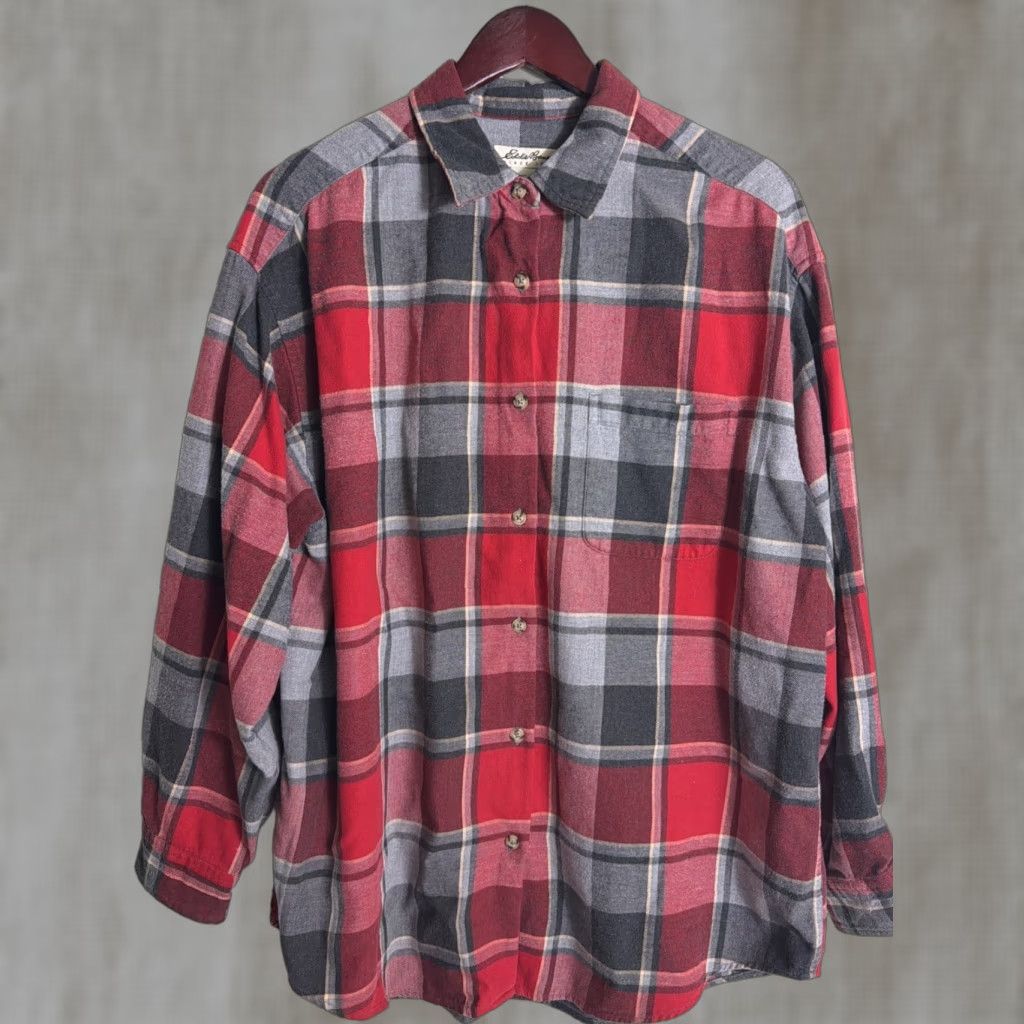 Eddie Bauer Eddie Bauer Women’s XL Flannel Button Down Shirt Red Gray Plaid Long Sleeve Shirt Womens XL Button-Up Endorsed by Eddie Bauer Size XL / US 12-14 / IT 48-50 - 1 Thumbnail