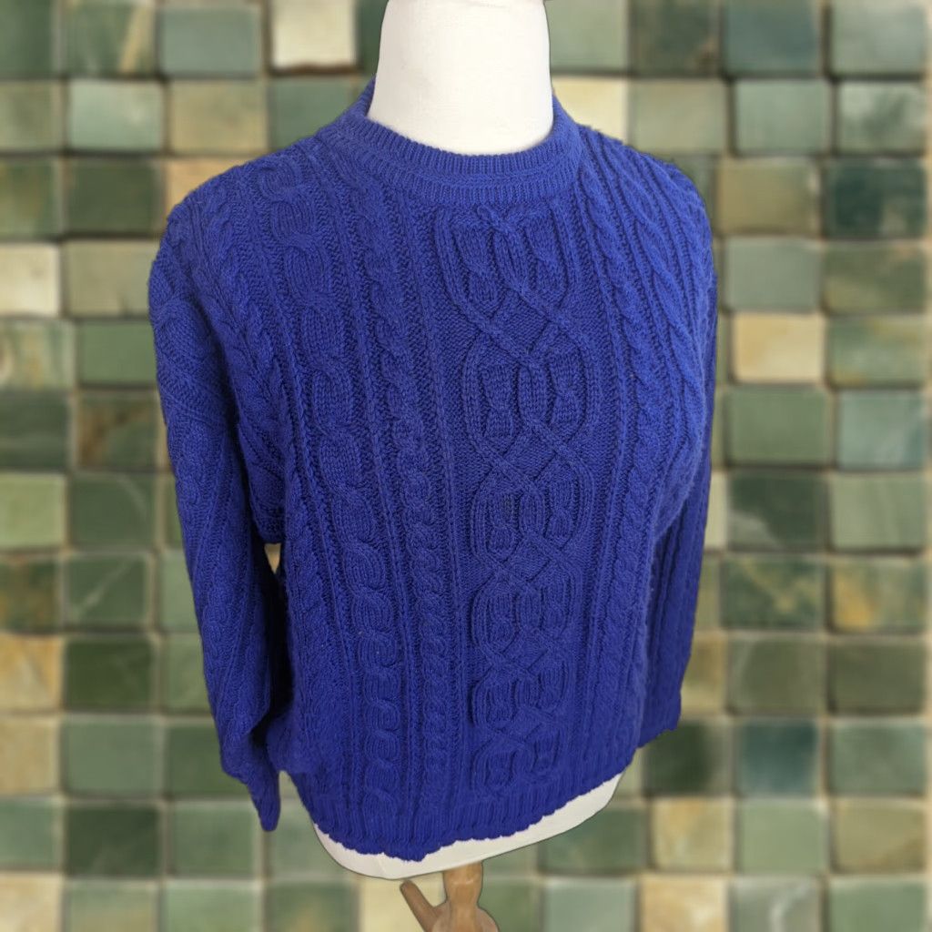 Vintage VINTAGE 90s Cable Knit Sweater Women's Large Purple Chunky Relaxed S8 Fisherman Size L / US 10 / IT 46 - 1 Thumbnail