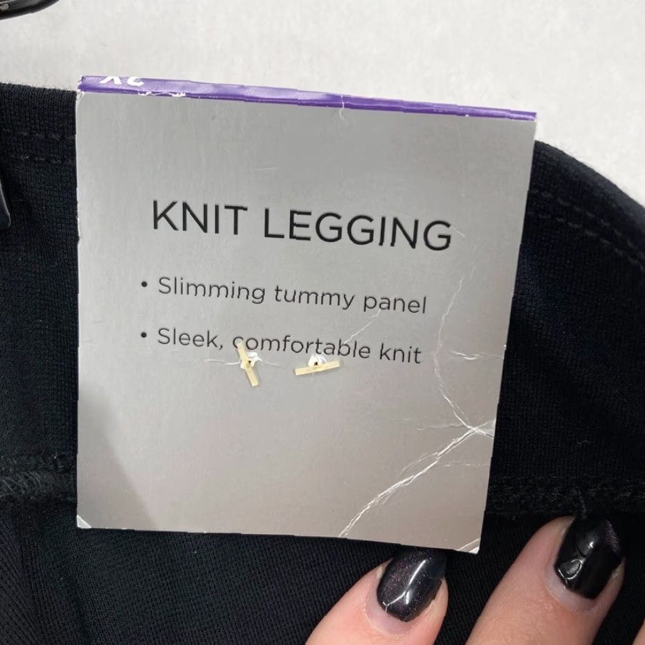 Vintage Catherines Secret Slimmer Knit Leggings Women's 2X Black Faux Leather Stripe NWT Leggings Size 40" / US 18 - 7 Thumbnail