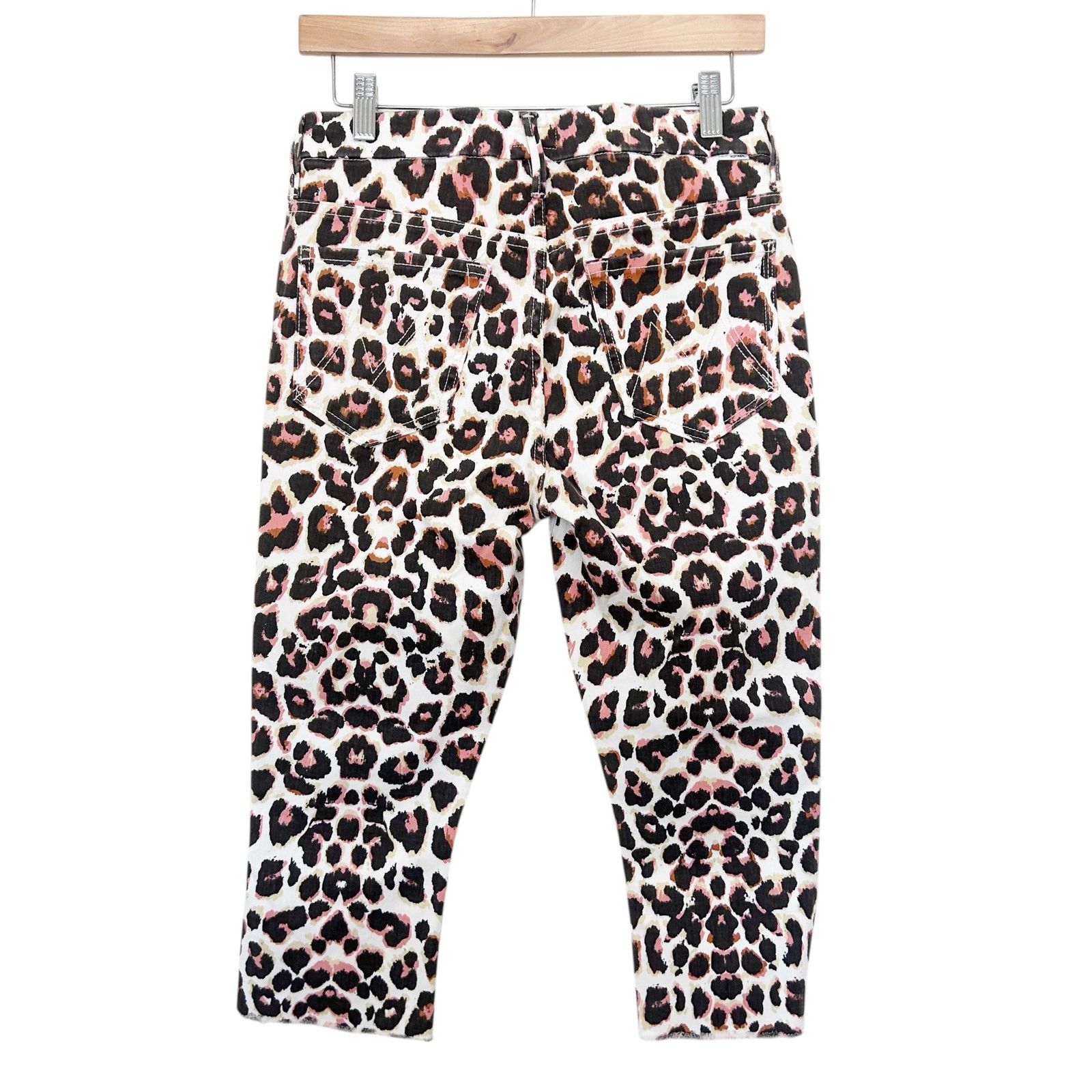 MOTHER Leopard High Waisted Looke Ankle Fray Jeans Sz 28
