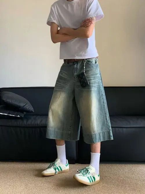 Japanese Brand × Jean Blue washed distressed straight vintage denim shorts Size US 32 / EU 48 - 3 Thumbnail