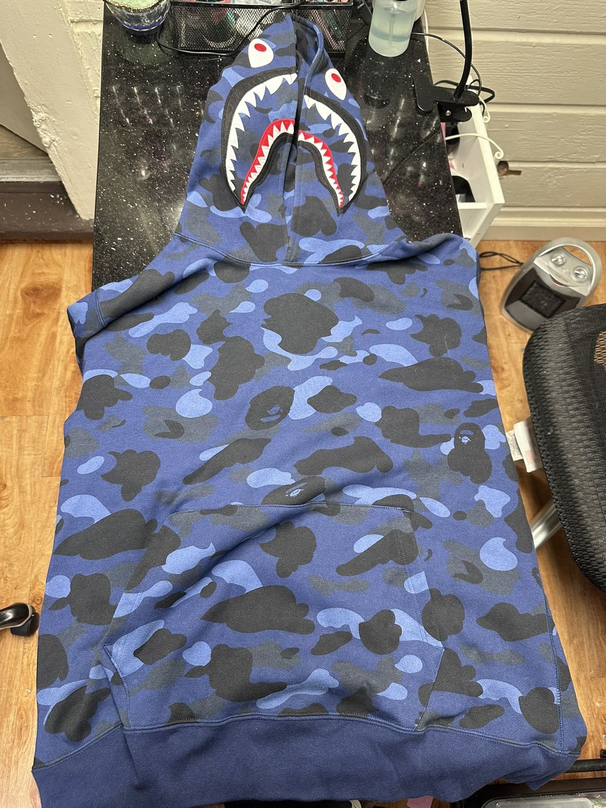 image of Bape Color Camo Shark Pullover Hoodie in Navy, Men's (Size XL)