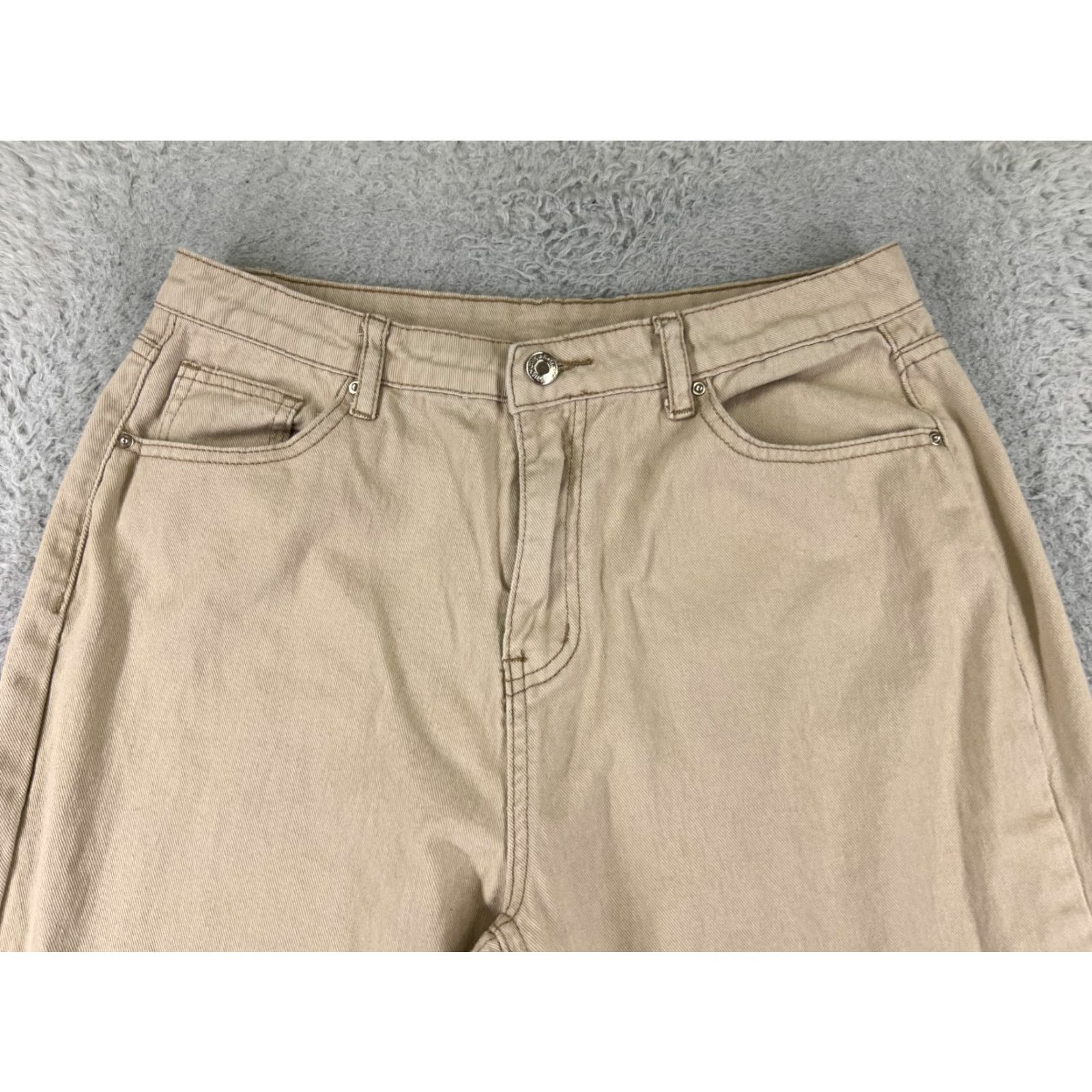 Shein SheIn Jeans Women 28 Beige Denim Wide-Leg Cotton Blend 28x30 Distressed 5-Pocket Design Button Zipper Size 28" / US 6 / IT 42 - 4 Thumbnail