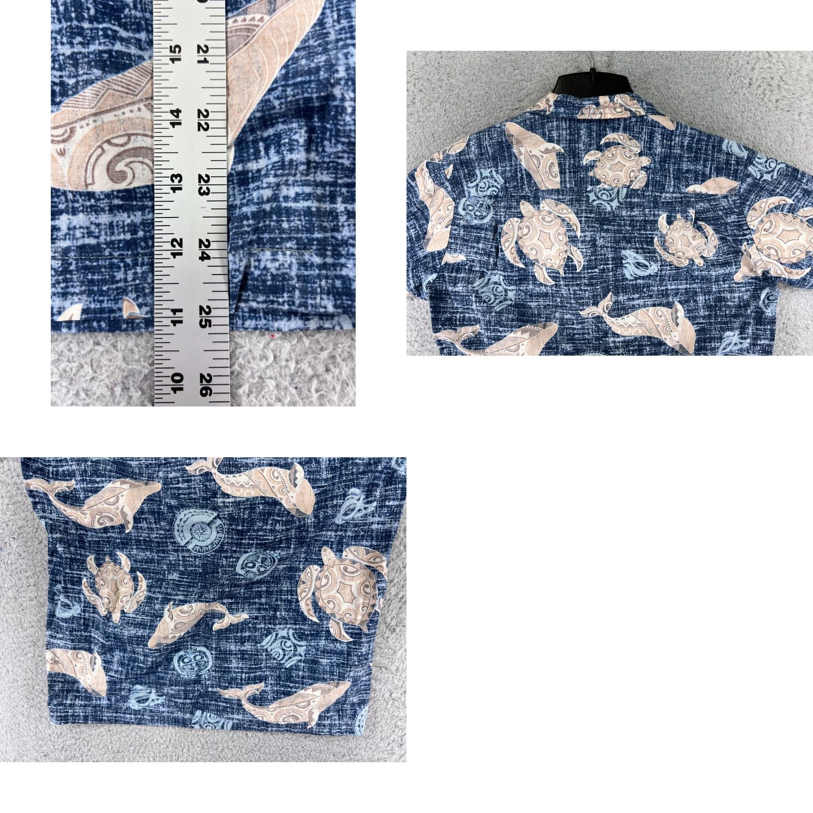 Vintage Aloha Mo'i Shirt Mens Small Blue Beige Sea Turtle Whale Tribal Print 100% Cotton Size US S / EU 44-46 / 1 - 9 Thumbnail