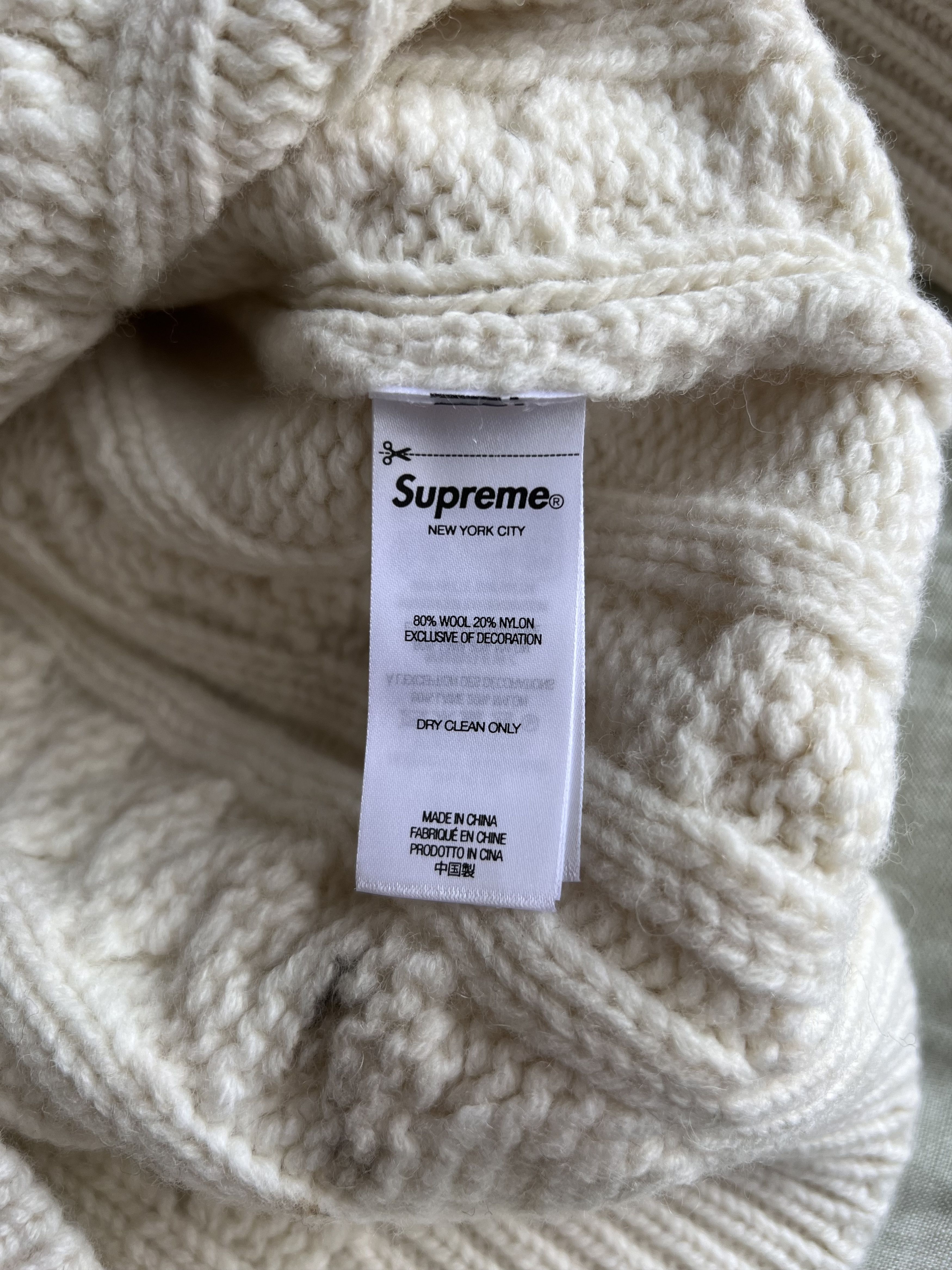 Supreme Supreme Applique Cable Knit Sweater in Ivory | Grailed