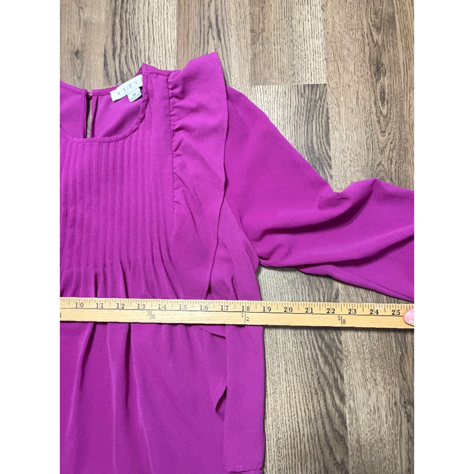 Vintage HYFVE Blouse Womens Medium Purple Long Sleeve Ruffle Pleated Shirt Size M / US 6-8 / IT 42-44 - 6 Thumbnail