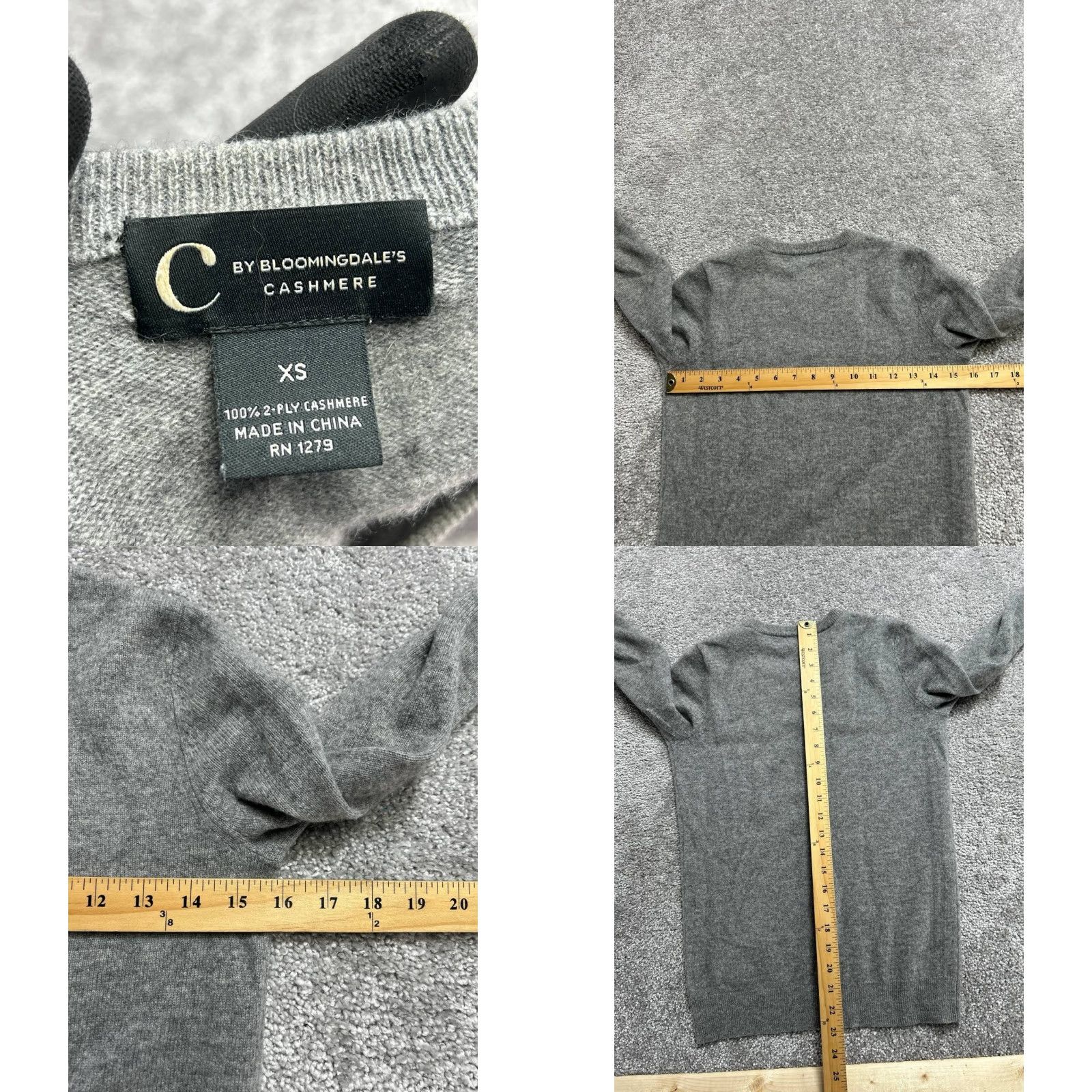 Bloomingdale's C By Bloomingdales Sweater Womens XS Gray Cashmere Tight Knit Ribbed Trim Casual Size XS / US 0-2 / IT 36-38 - 8 Thumbnail