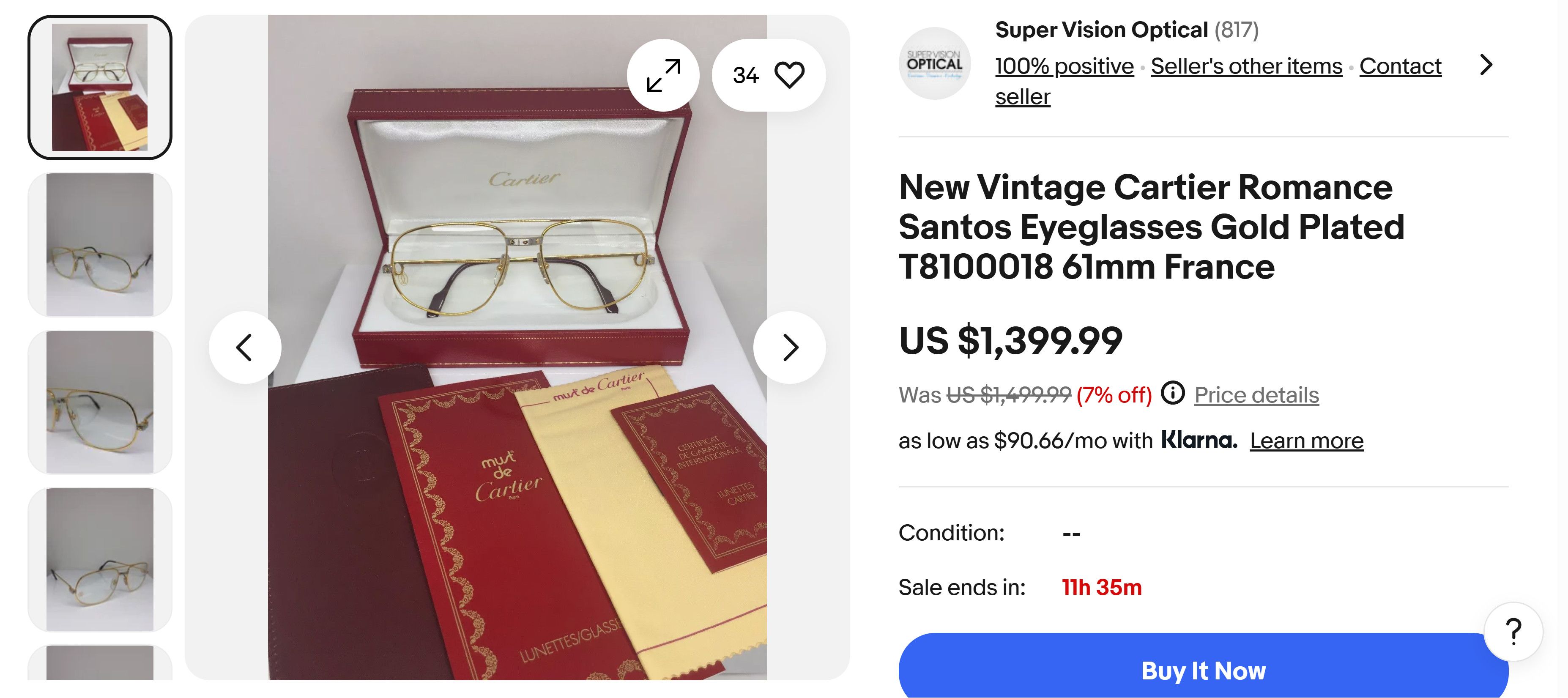 Cartier 🔴 Vintage Cartier Romance Santos Sunglasses Gold Plated Size ONE SIZE - 17 Thumbnail