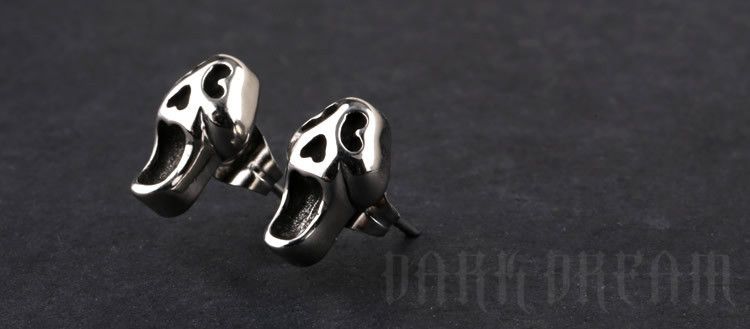 Sterling Silver Skull Dark Earrings One Pairs Chrome Jewelry Size ONE SIZE - 5 Thumbnail