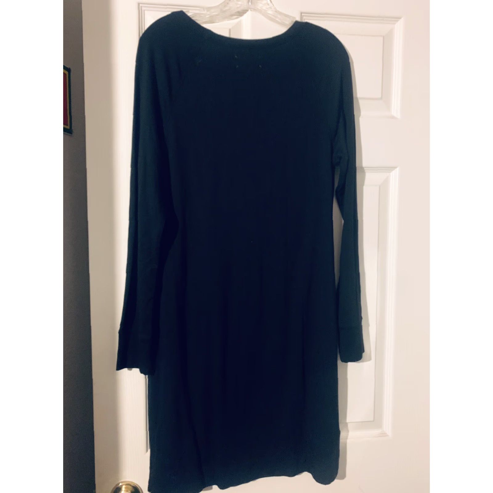 Lou & Grey Lou & Grey Shirt Dress Solid Black Long Sleeve Stretch Knit Pullover Size M Size M / US 6-8 / IT 42-44 - 4 Thumbnail