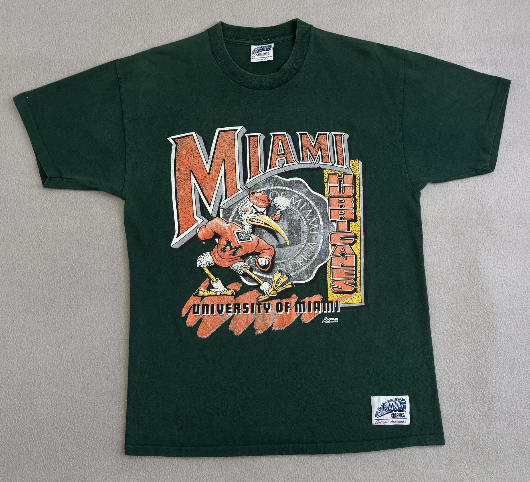Vintage Miami Hurricanes Capitol Graphic T-Shirt vintage 90s size. L Size US L / EU 52-54 / 3 - 5 Thumbnail