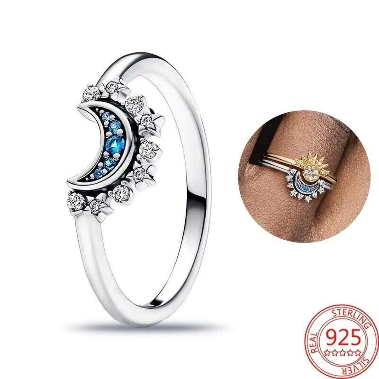 Other Blue Moon Golden Sun Ring Set 925 Silver Vermeil CZ •Sz 6.75 Size ONE SIZE - 3 Thumbnail