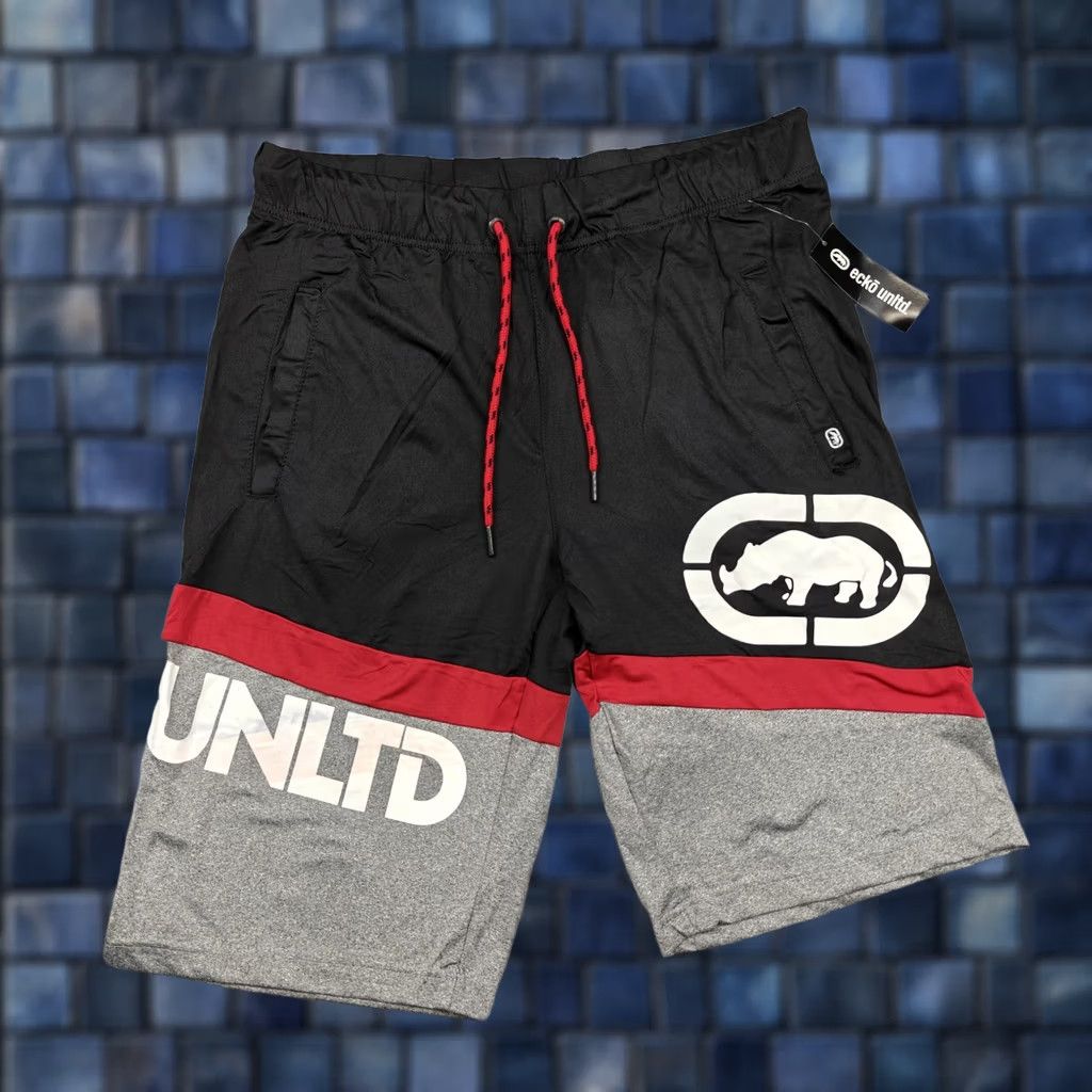 Ecko Unltd. Ecko Unltd Shorts Mens Medium Black Gray Colorblock Drawstring Pockets Shorts Size US 31 - 1 Thumbnail