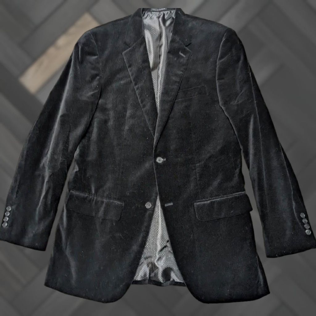 Alfani Alfani blazer Blazer Men Adult 40L Black Velvet Velour Velvet Double-Vented Two-Button Notch Solid 40L Mens Size 40R - 1 Thumbnail