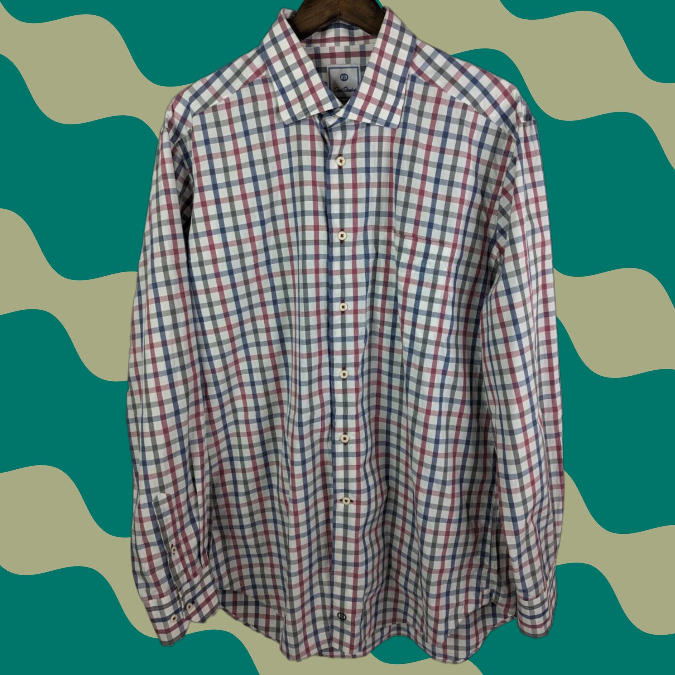 David Donahue David Donahue Dress Shirt Mens XL Pink Blue Check Plaid Cotton Button Shirt Size 46R - 1 Thumbnail