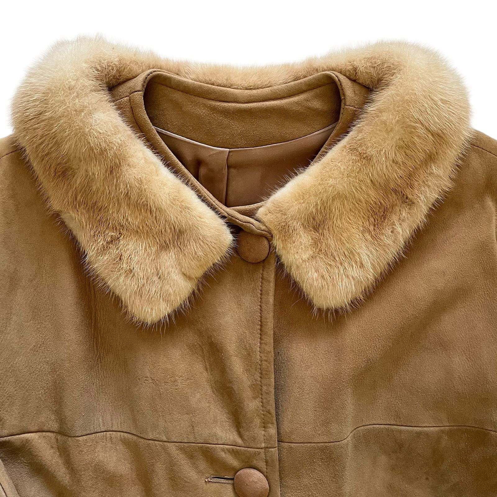 Vintage Vintage Suede Leather Coat Palomino Blonde Mink Fur Collar Size S / US 4 / IT 40 - 6 Thumbnail