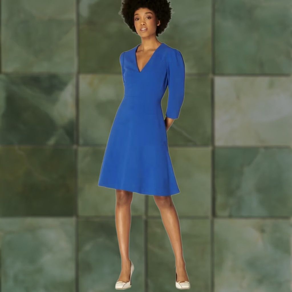 Vintage LK Bennett Belle Dress Women Sz 6 Cobalt Blue V Neck 3/4 Sleeve Office Old Money Fit & Flare Zip Size M / US 6-8 / IT 42-44 - 1 Thumbnail