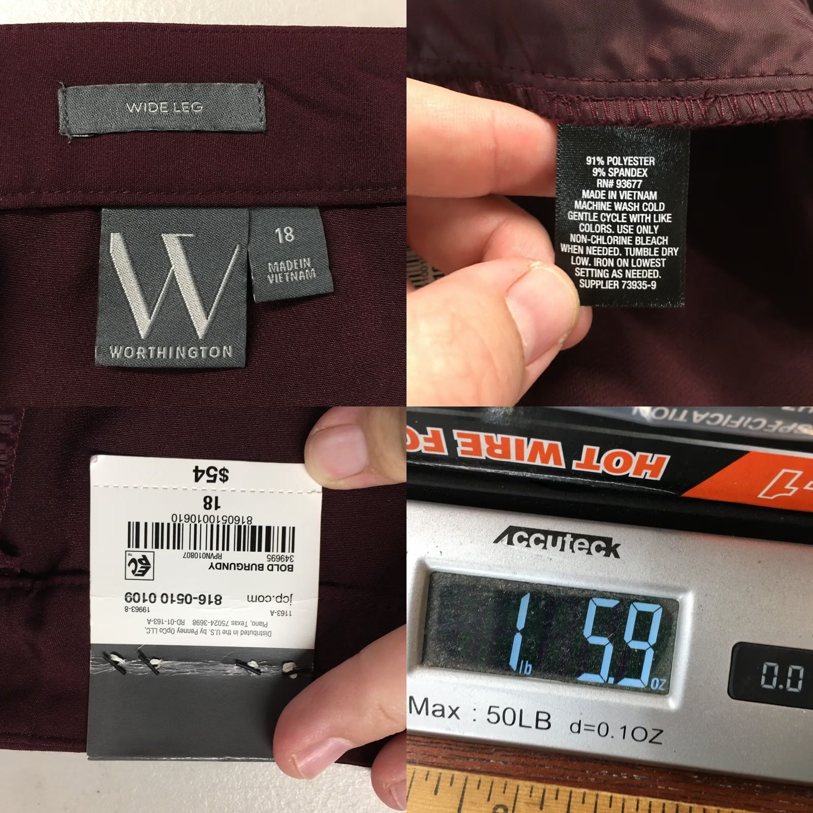 Worthington Worthington Wide-Leg Dress Pants Womens 18 Burgundy High Rise Casual NEW Pants Womens 18 Burgundy High Rise Casual NEW Size 40" / US 18 - 10 Thumbnail