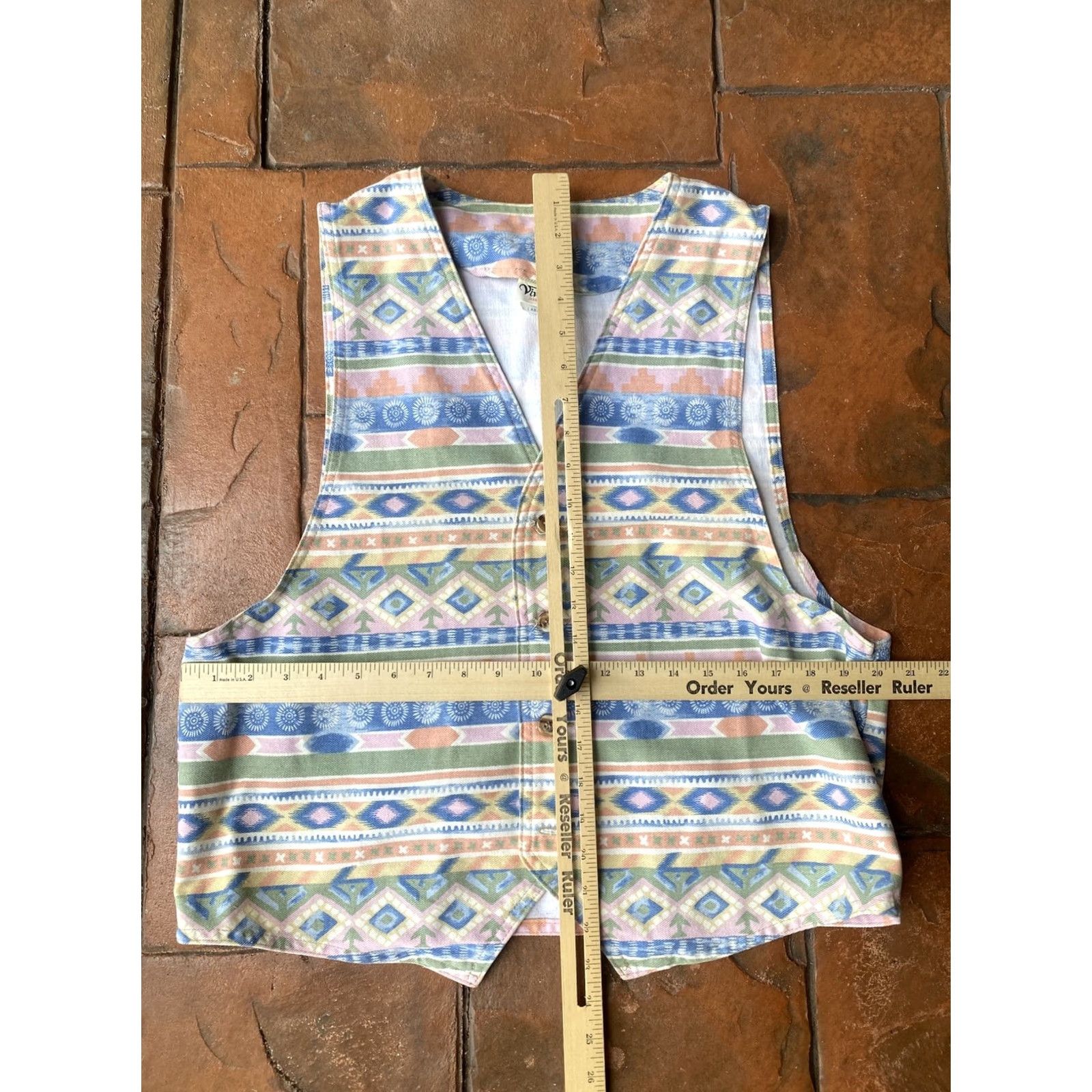 Denime VINTAGE Vivaldi Western Aztec Denim Jean Vest Women’s Large Made in USA Size 36" / US 14 / IT 50 - 4 Thumbnail