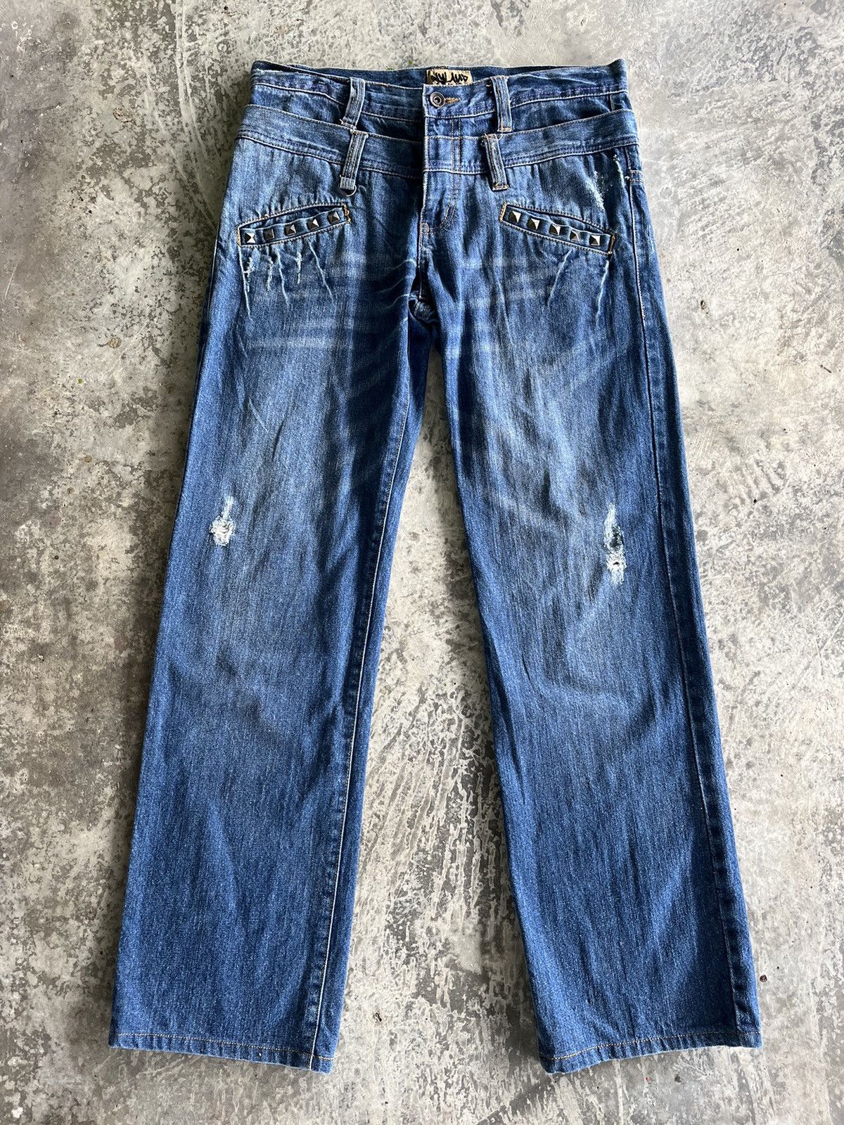 If Six Was Nine × Japanese Brand × Vintage Doublewaist Studded Pocket Nyalus Denim Size US 31 - 3 Thumbnail