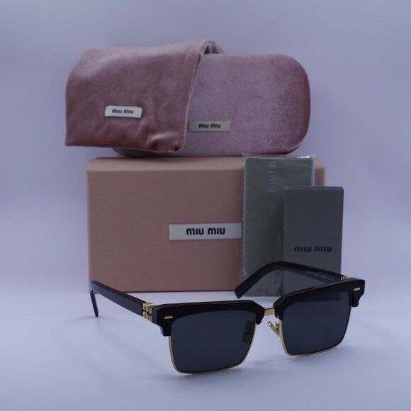 Miu Miu Miu Miu MU10ZS 1AB5S0 Sunglasses Black\Gold Browline Frame Size ONE SIZE - 13 Thumbnail