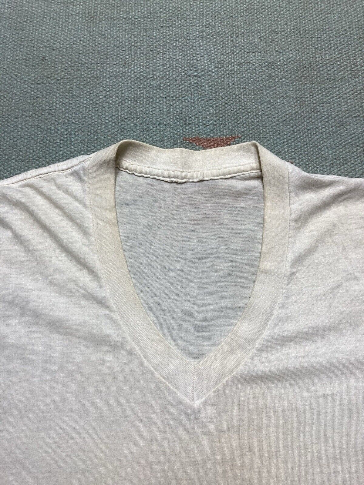 Vintage VTG 60s blank white t shirt v neck soft cotton thin grunge L Size US L / EU 52-54 / 3 - 7 Thumbnail
