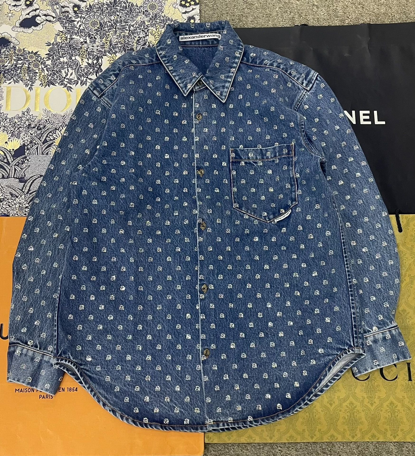 Alexander Wang Alexander Wang Blue Rhinestone Logo Shirt Jacket Size US XS / EU 42 / 0 - 1 Thumbnail