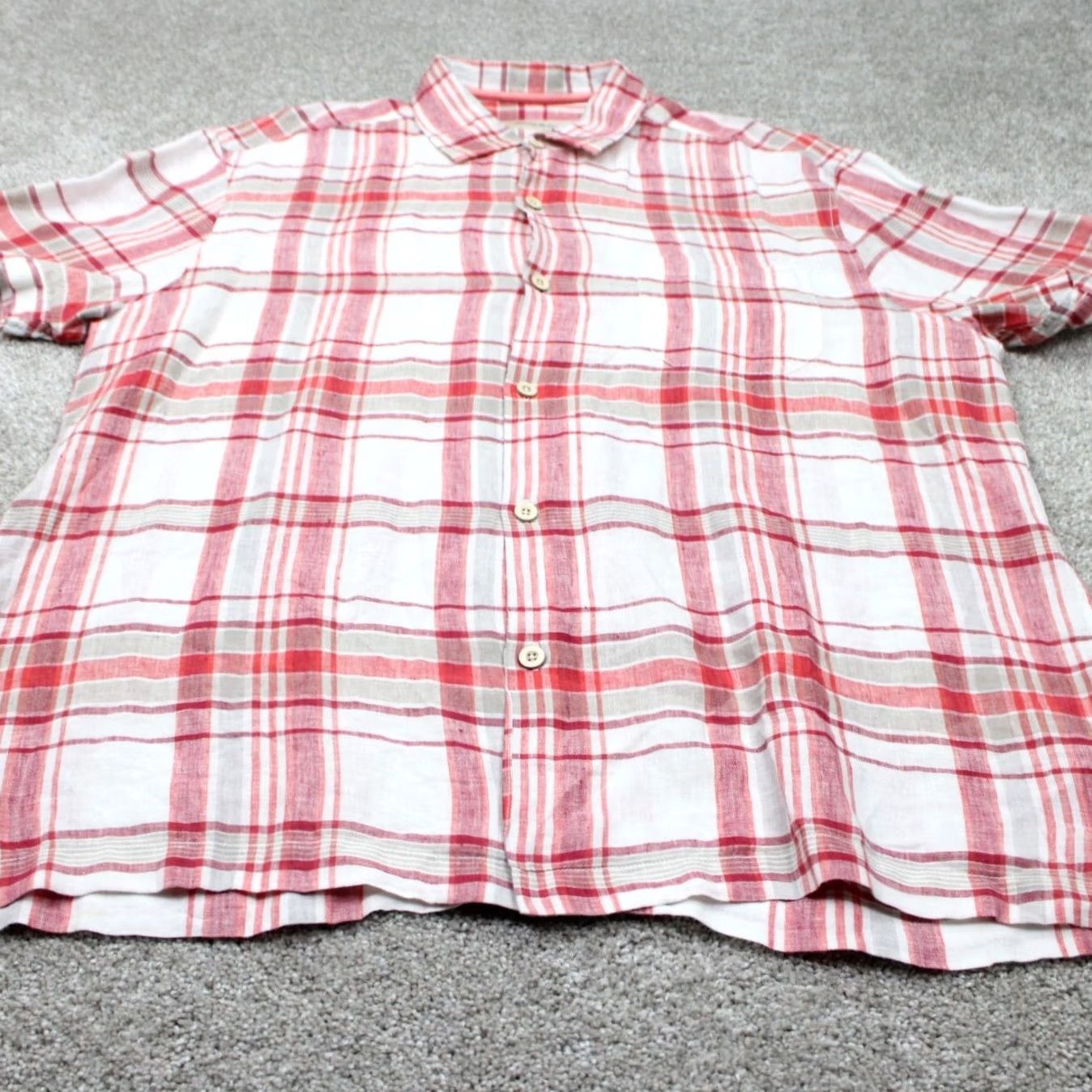 Tommy Bahama Tommy Bahama Shirt Mens XL Red/White Linen 100% Button-Up Short Sleeve Plaid/Casual Travel Vintage: No Size US XL / EU 56 / 4 - 2 Thumbnail