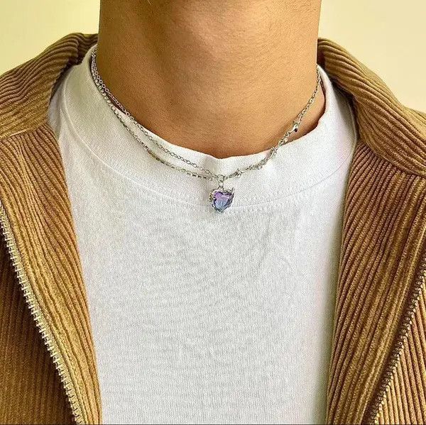 Jewelry y2k 2000s choker heart crystal star pendant silver necklace Size ONE SIZE - 6 Thumbnail