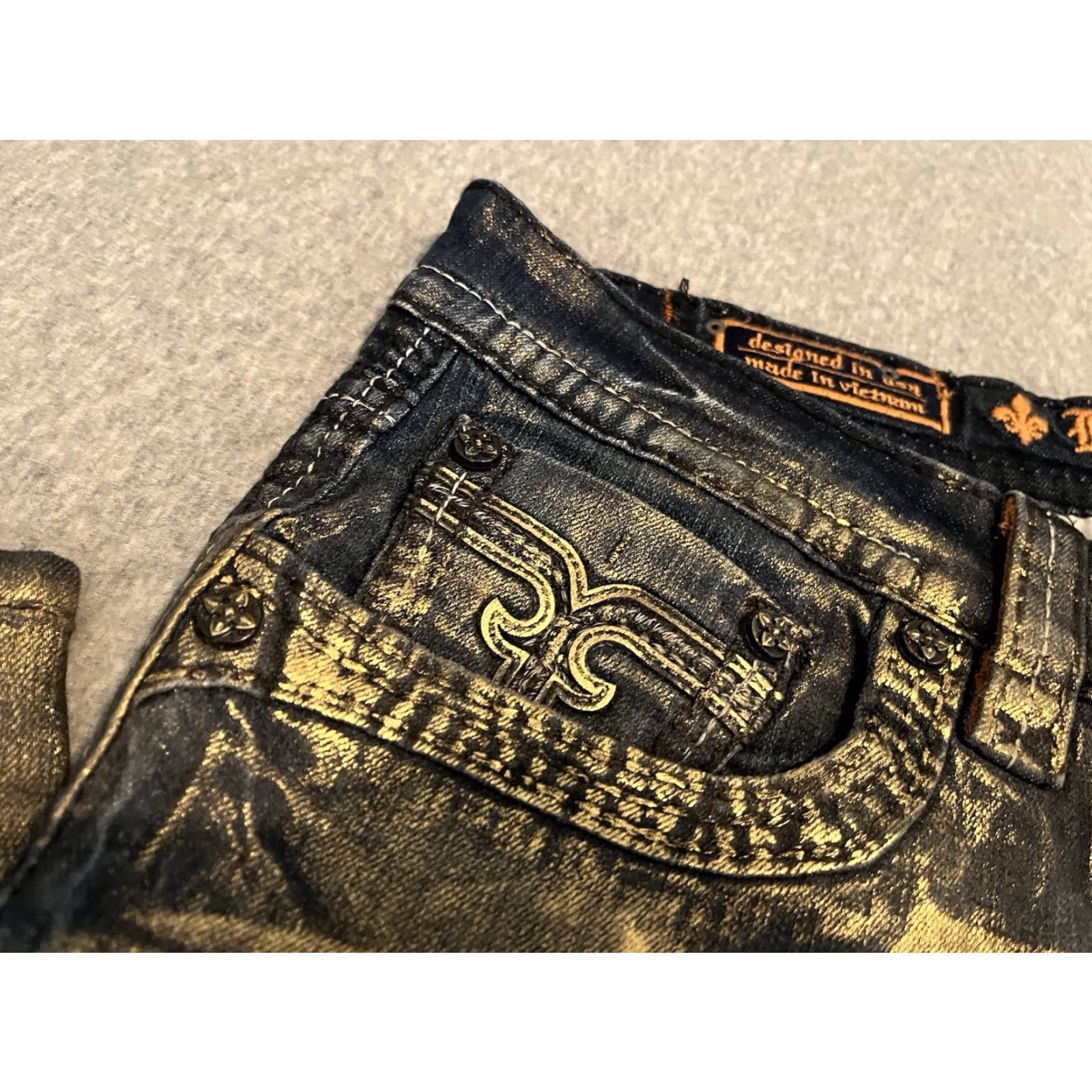 Vintage VINTAGE Rock Revival Jeans Distressed Biker Mens 40x34 Gold NWT Size US 40 / EU 56 - 6 Thumbnail