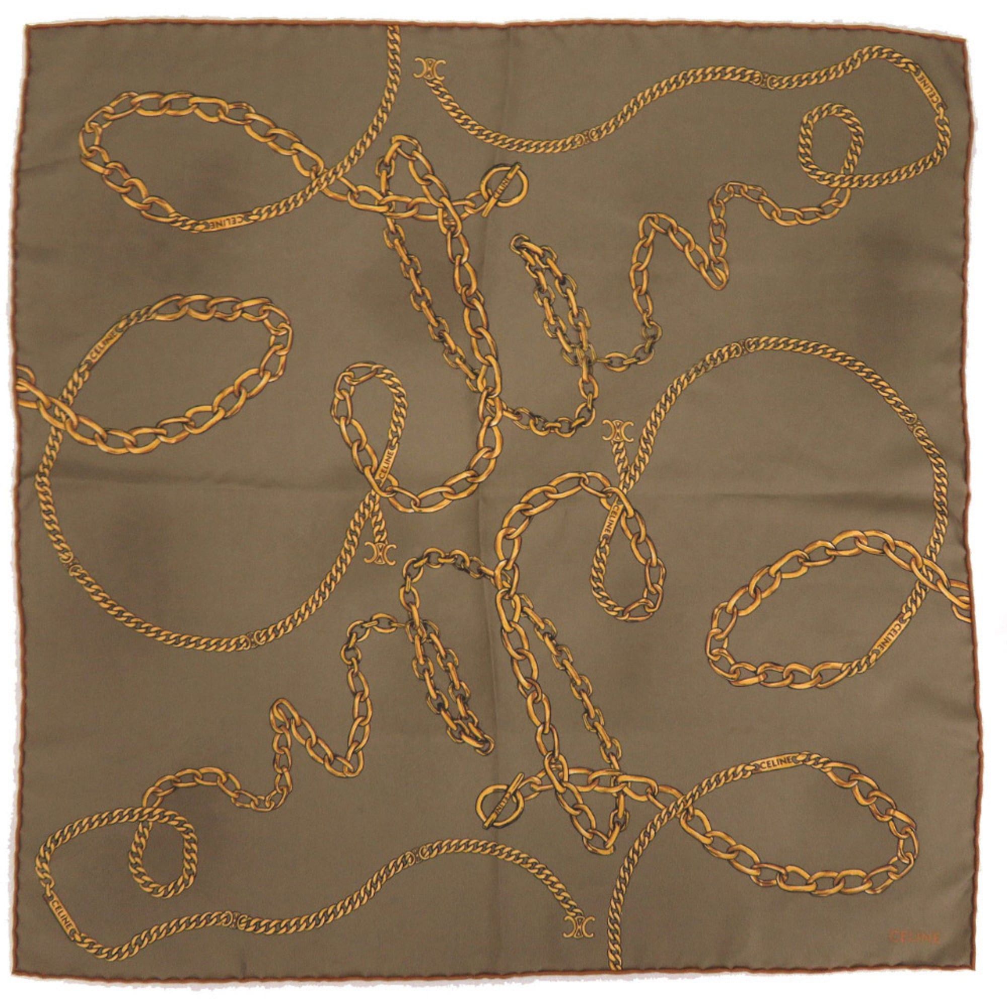 Celine Excellent condition Celine twill bandana taupe silk scarf in khaki and gold. 1529. Size ONE SIZE - 1 Thumbnail