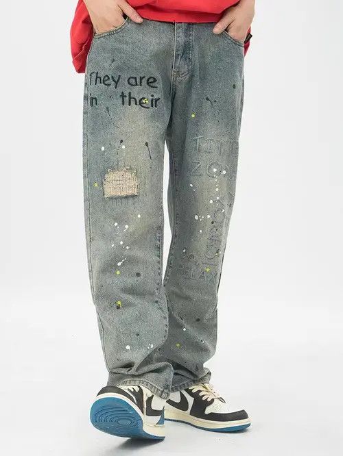 Jean Retro graffiti splashed street hip hop jeans Size US 32 / EU 48 - 6 Thumbnail