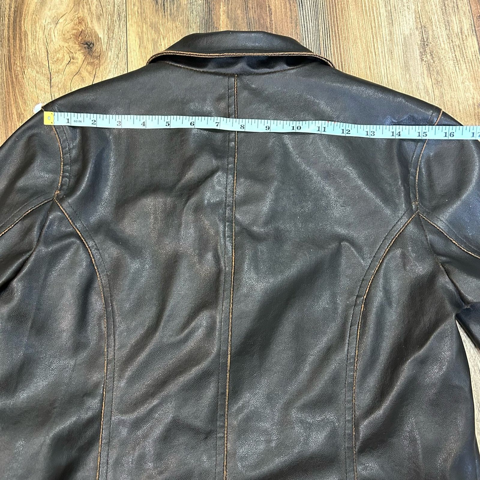 Vintage Y2K 90s Faux Leather Brown Pleather Jacket Lace Distressed Size M / US 6-8 / IT 42-44 - 11 Thumbnail