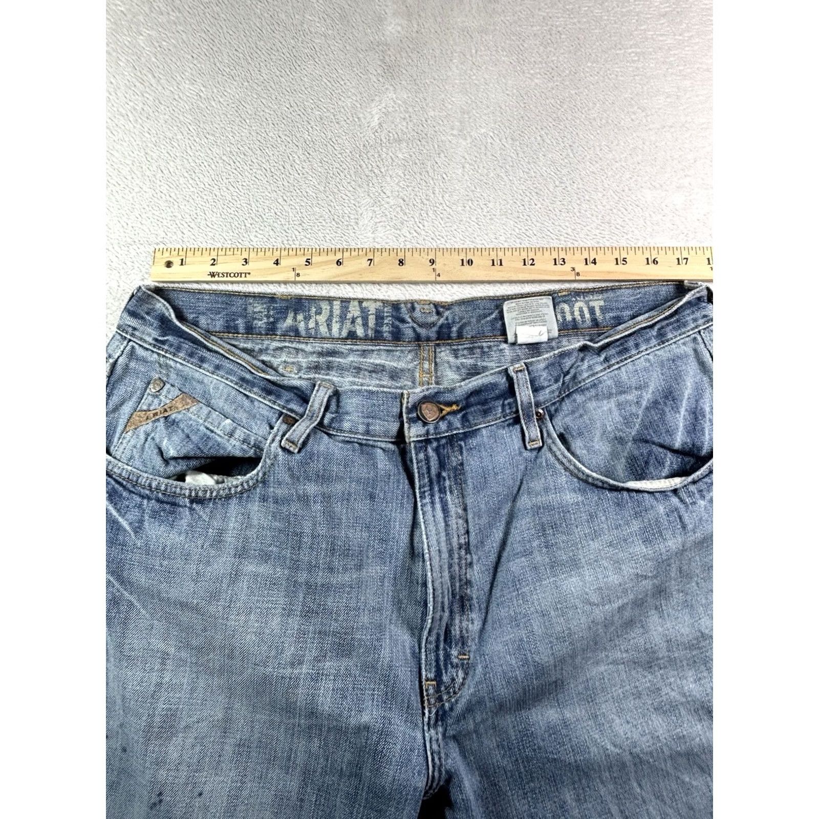 Ariat Ariat M4 Jeans Men's 38x30 Distressed Bootcut Denim Blue 5-Pocket Western Work Jeans Men's Regular Size 38 Size US 38 / EU 54 - 7 Thumbnail