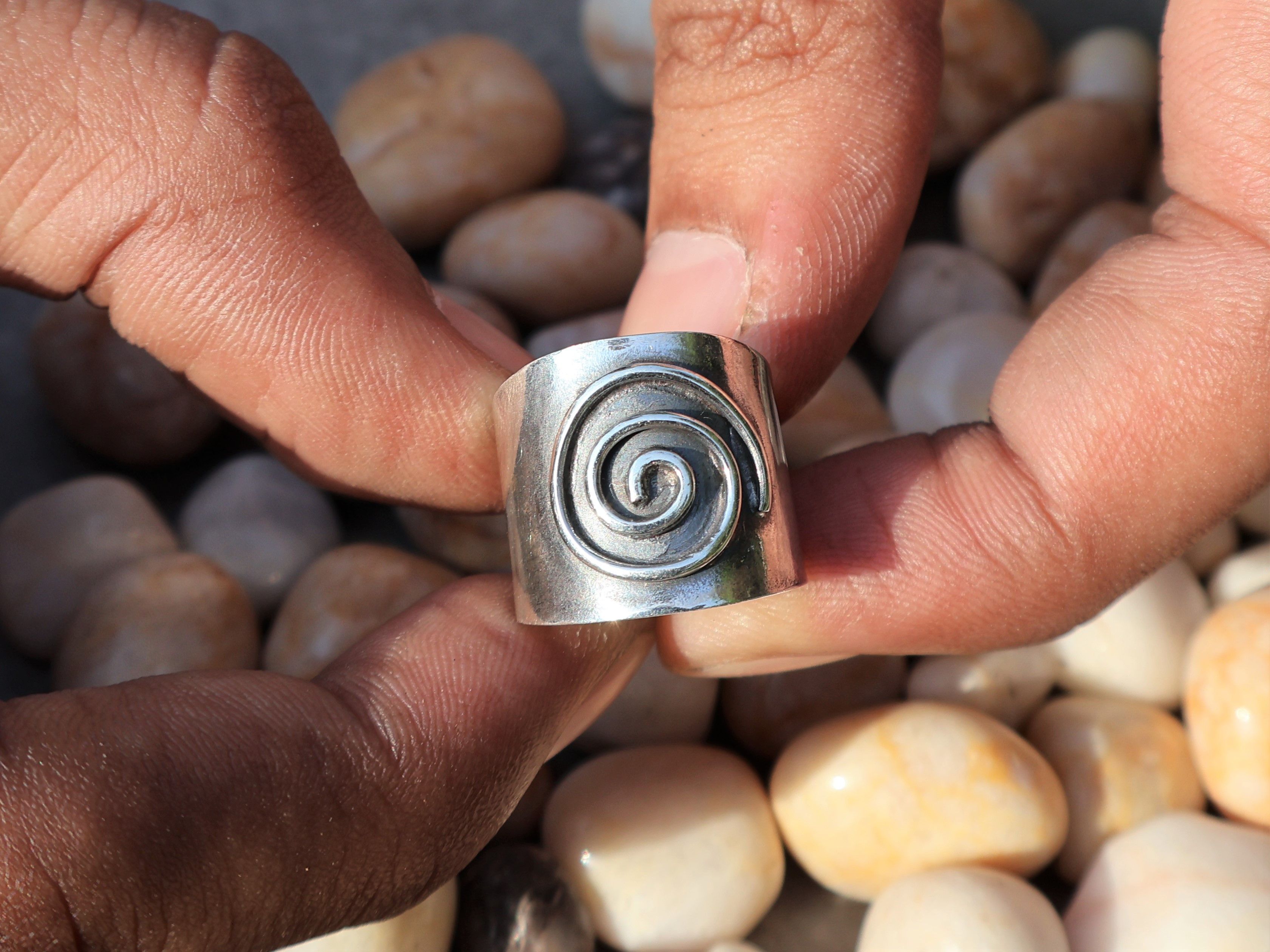 Handmade Spiral Ring, Handmade Sterling Silver Ring, Wide Band Ring Size ONE SIZE - 7 Thumbnail