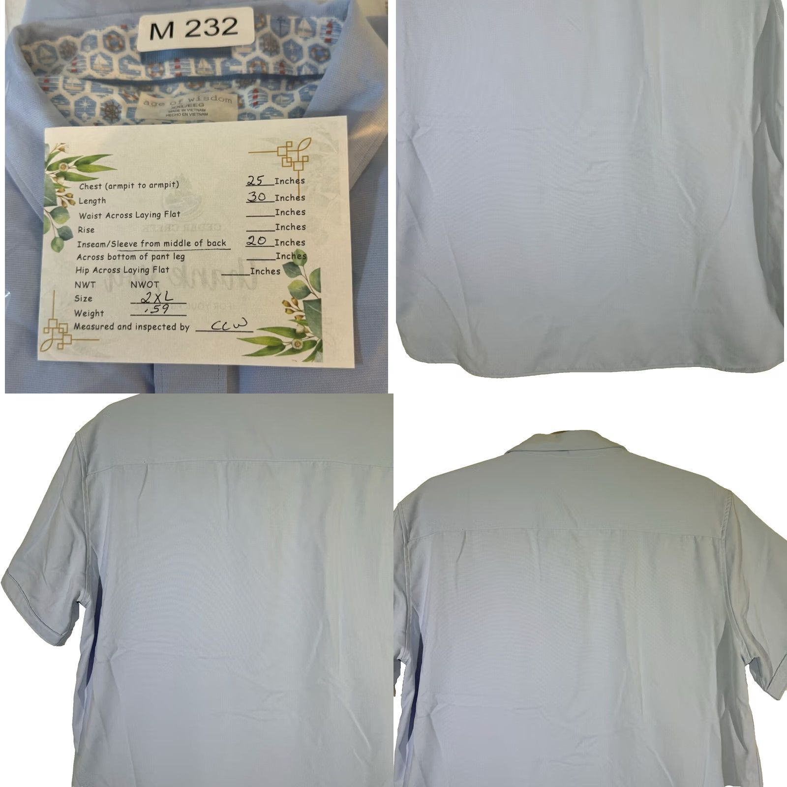 Vintage Age of Wisdom Shirt 2XL Blue Men’s Short‑Sleeve Button‑Up 100% Polyester M232 Size US XXL / EU 58 / 5 - 8 Thumbnail
