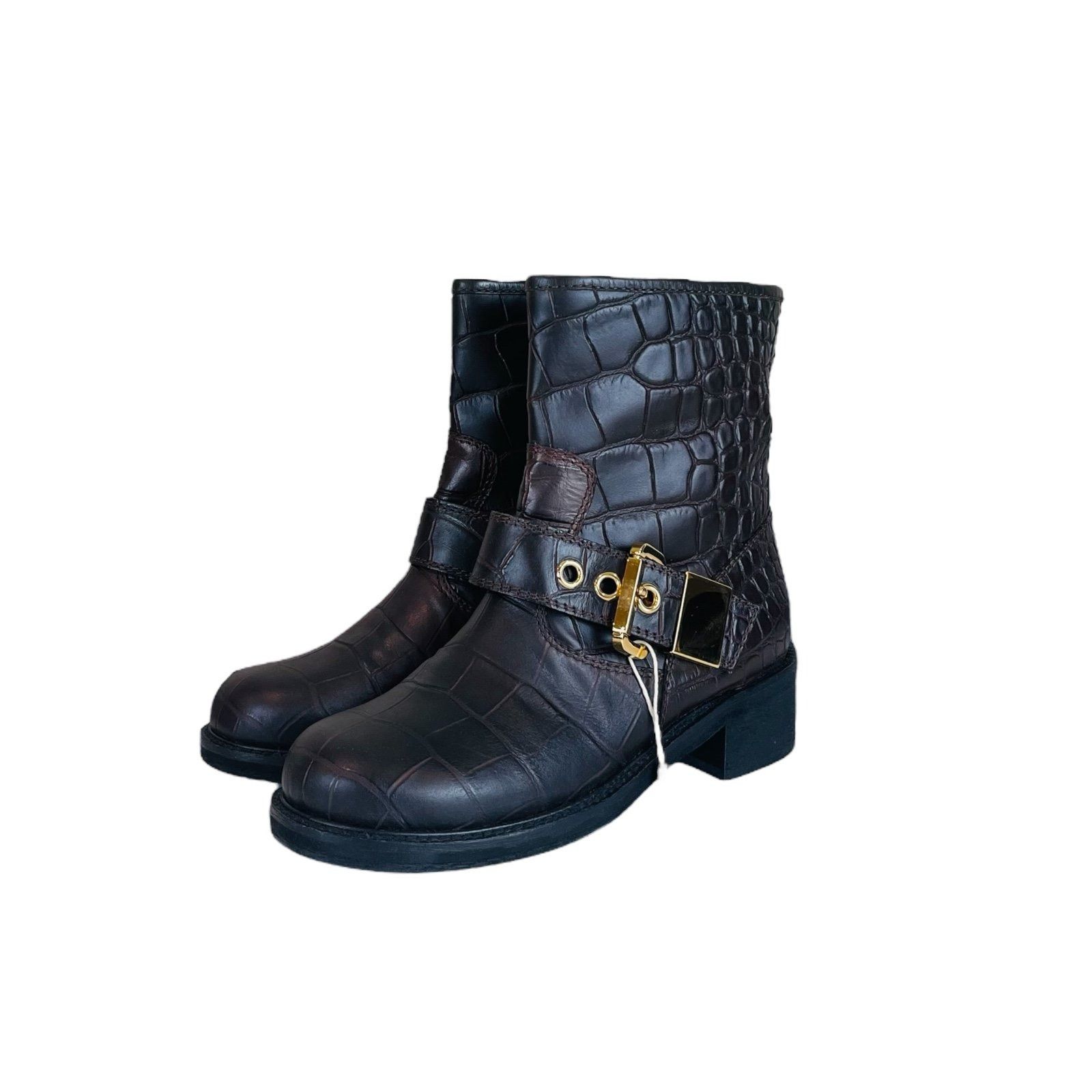 image of Giuseppe Zanotti Black Gold Buckle Boots, Women's (Size 6)
