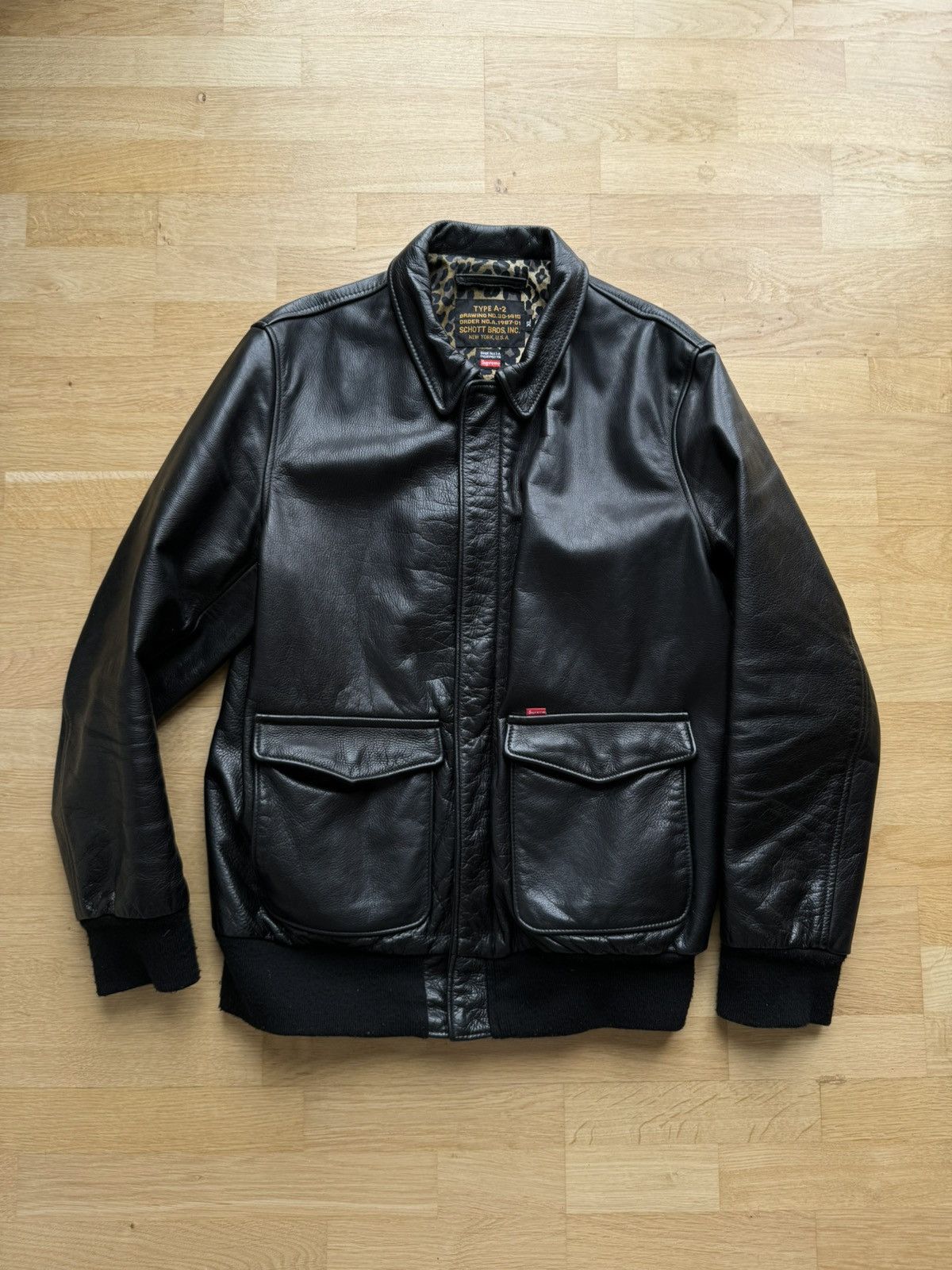 Schott × Supreme Spring / Summer 2015 Leather A-2 with Leopard Lining |  Grailed