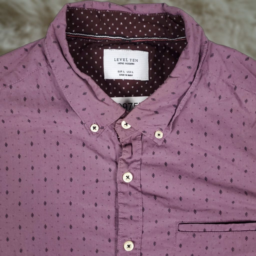 Vintage Level Ten Geometric Purple Button-Up Shirt Men's Long Sleeve Size L Casual All Seasons Size US L / EU 52-54 / 3 - 1 Thumbnail