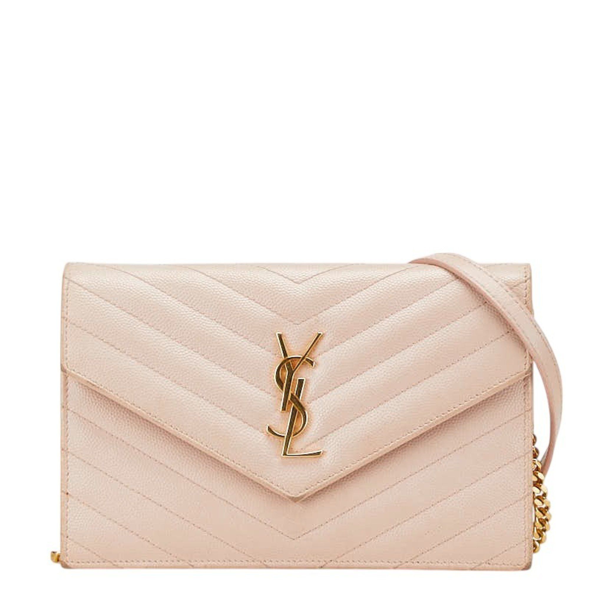 Saint Laurent Paris Saint Laurent YSL Quilted Chain Shoulder Bag Wallet 393953 Pink Gold Leather Women's Saint Laurent