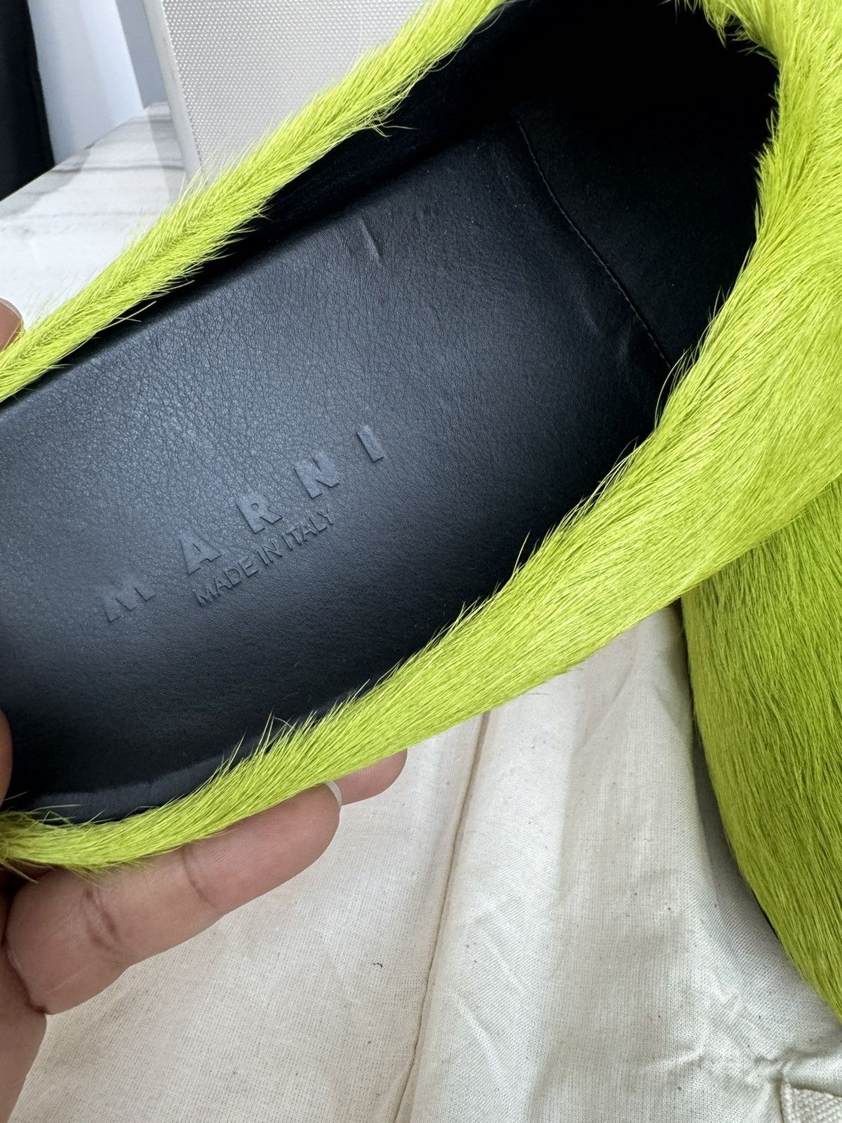 Marni Marni Fussbet Sabot calf-hair slippers Lime Green Size US 12 / EU 45 - 2 Thumbnail