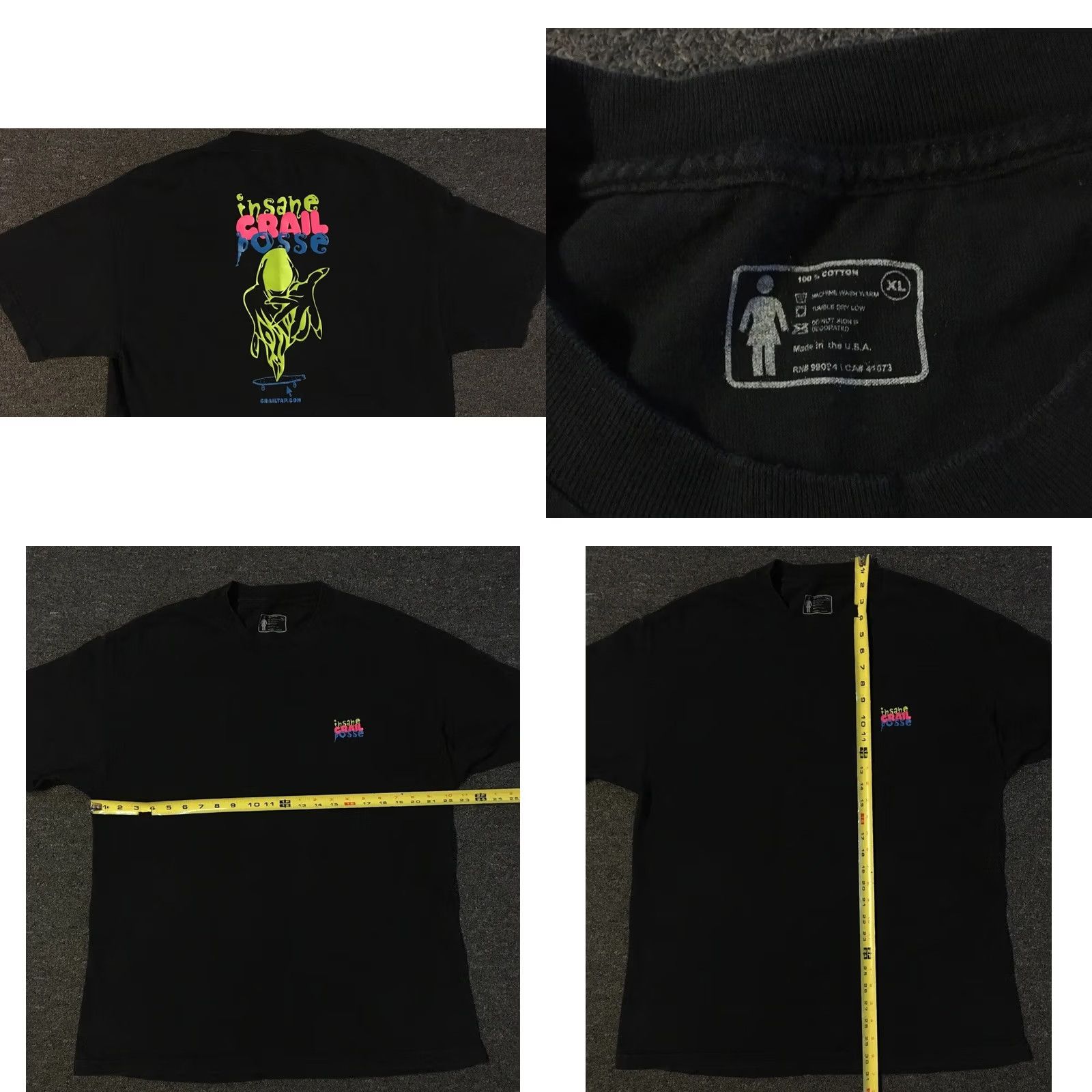 Girl Skateboards Crailtap ICP Insane Crail Posse Faded Shirt XL Black Vintage 90s Skater Clown Humor Graffiti T-Shirt Mens Size US XL / EU 56 / 4 - 8 Thumbnail