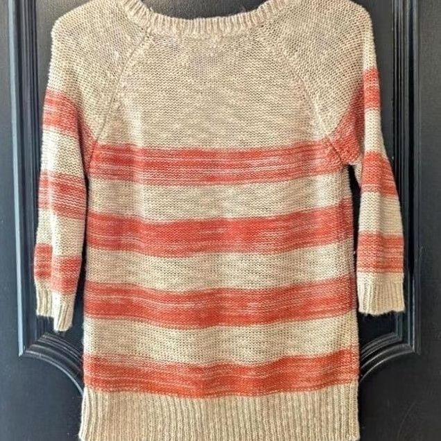 Olive Olive & Oak Striped Sweater Beige Coral 3/4 Sleeve Womens M Pullover Knit Casual Crewneck Size M / US 6-8 / IT 42-44 - 3 Thumbnail